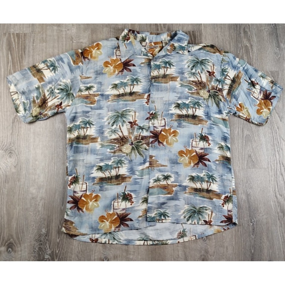 Hollis River Hawaiian‎ Shirt Mens XXL Rayon Tropical Cocktails Palm Button Up